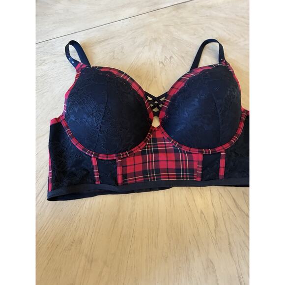 Torrid Curve Bra Women 42DD Red Plaid XO Boost Plunge Push Up Underwire Sexy - Picture 12 of 14